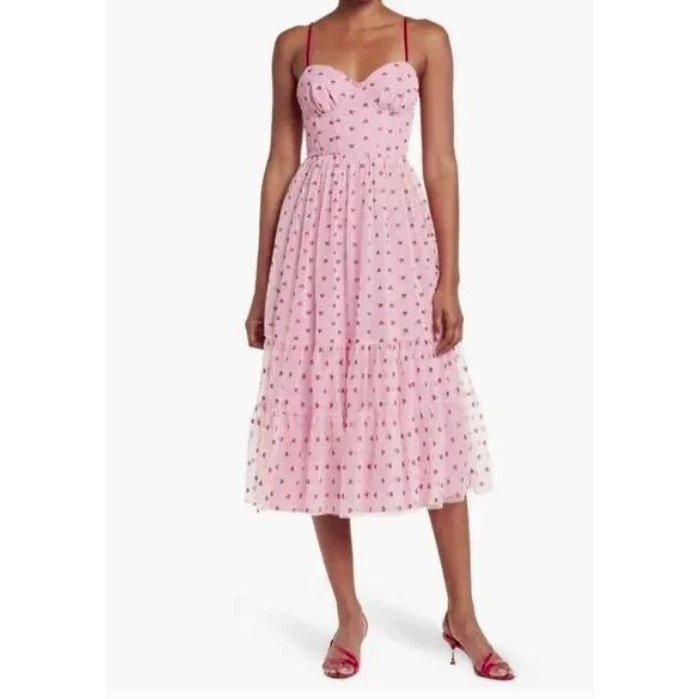 Betsey Johnson Women's Metallic Heart Print Mesh Midi Dress In Pink Size 8